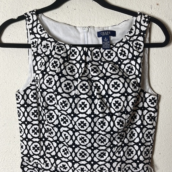Vintage Chaps White black Patterned-Sheath-Dress with pockets 6 - Picture 2 of 7